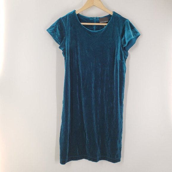 Cynthia Rowley Dark‎ Green Dress Velvet Knee Length Short Sleeve Womens Medium - Picture 1 of 4